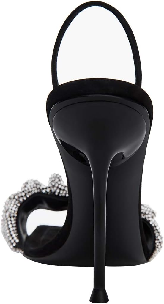 Square Open-Toe Rhinestone Slingback Stiletto Pumps