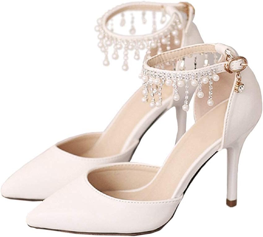 Pearl Ankle-Strap Pointed-Toe Wedding Pumps, 3.54-Inch