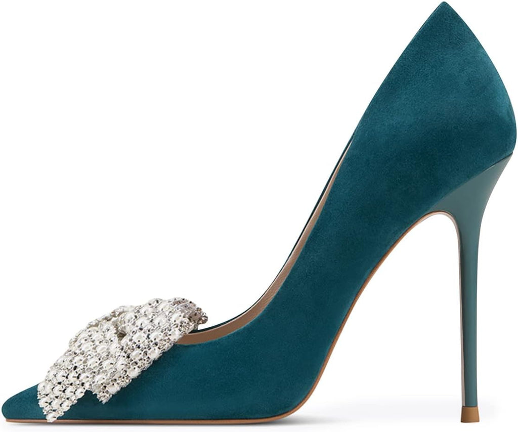 Glitter Rhinestone Bow Pointed-Toe Stiletto Wedding Pumps