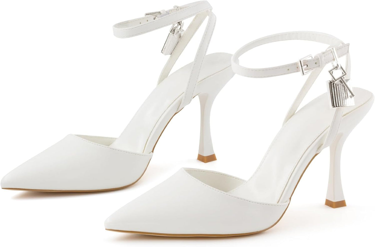 Pointed-Toe Ankle-Strap Kitten-Heel Dress Pumps