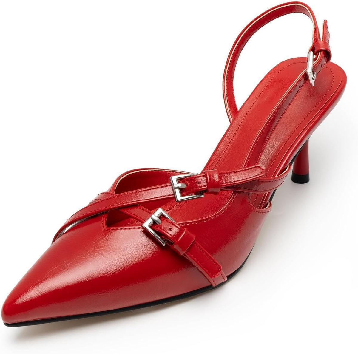 Pointed-Toe Slingback Kitten-Heel Wedding Pumps with Buckle