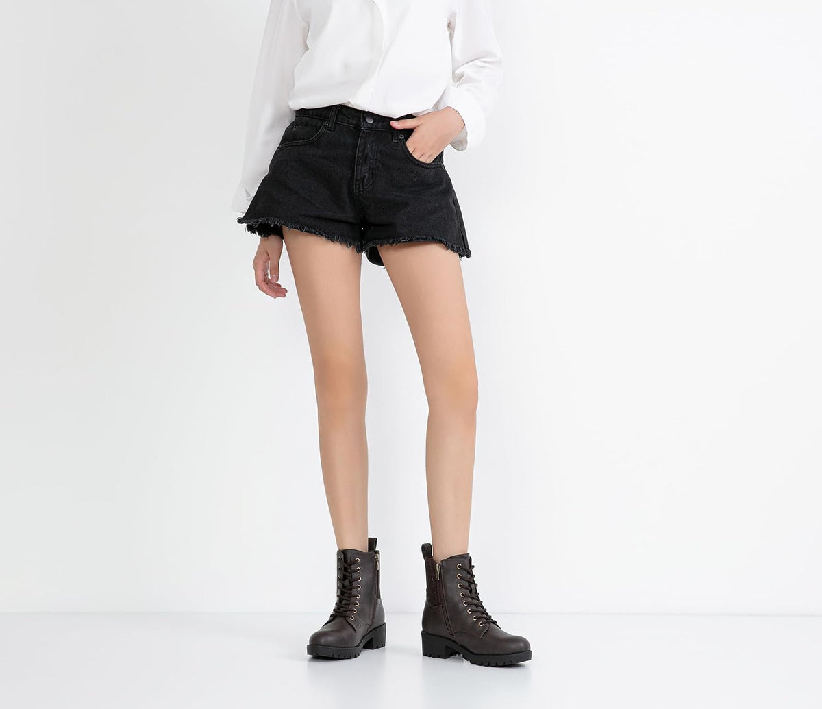Lace-Up Combat Ankle Boots with Inside Zipper