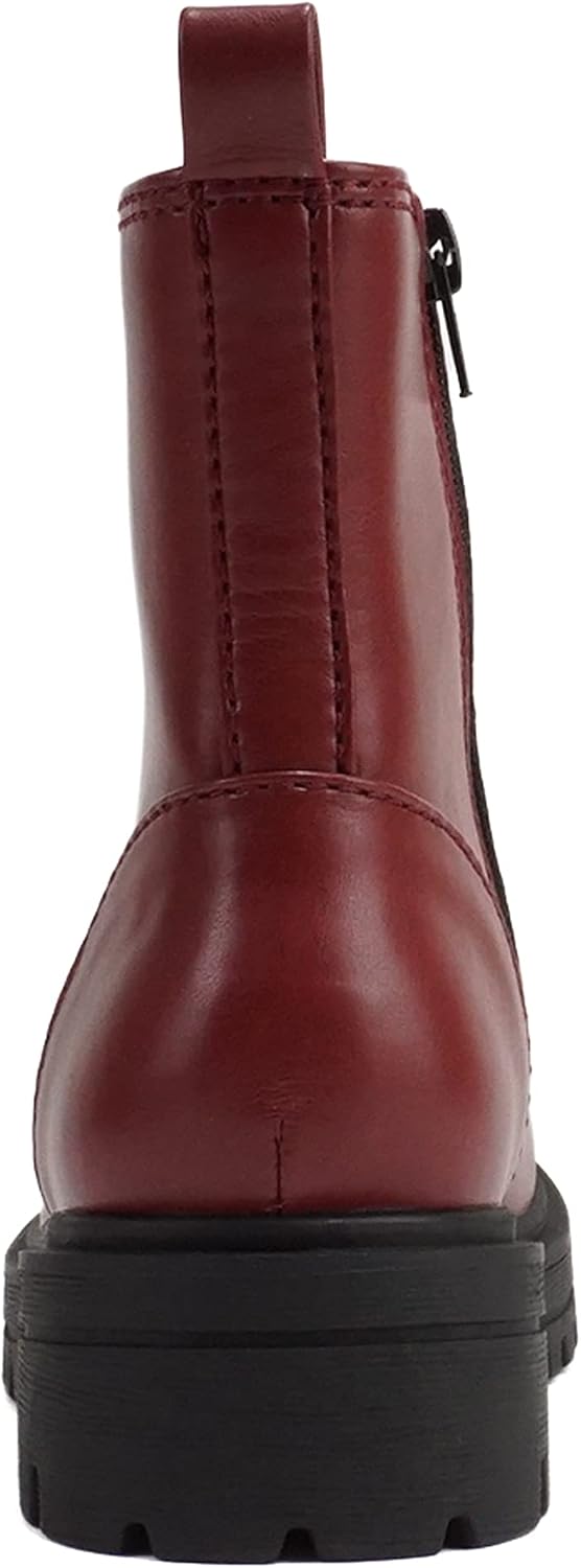 Lug-Sole Lace-Up Side-Zip Combat Ankle Bootie
