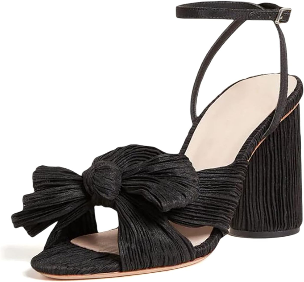 Open-Toe Bow-Knot Chunky Block-Heel Wedding Sandals