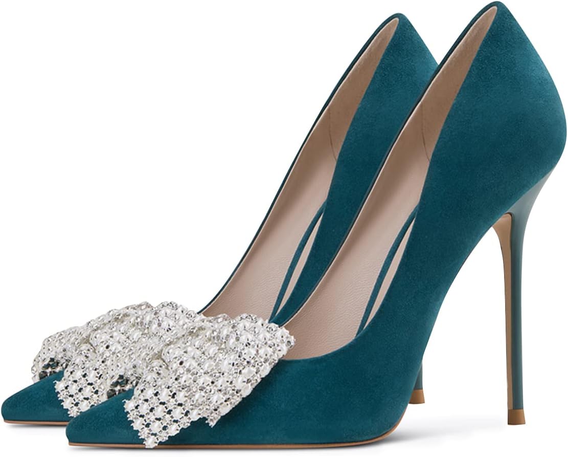 Glitter Rhinestone Bow Pointed-Toe Stiletto Wedding Pumps