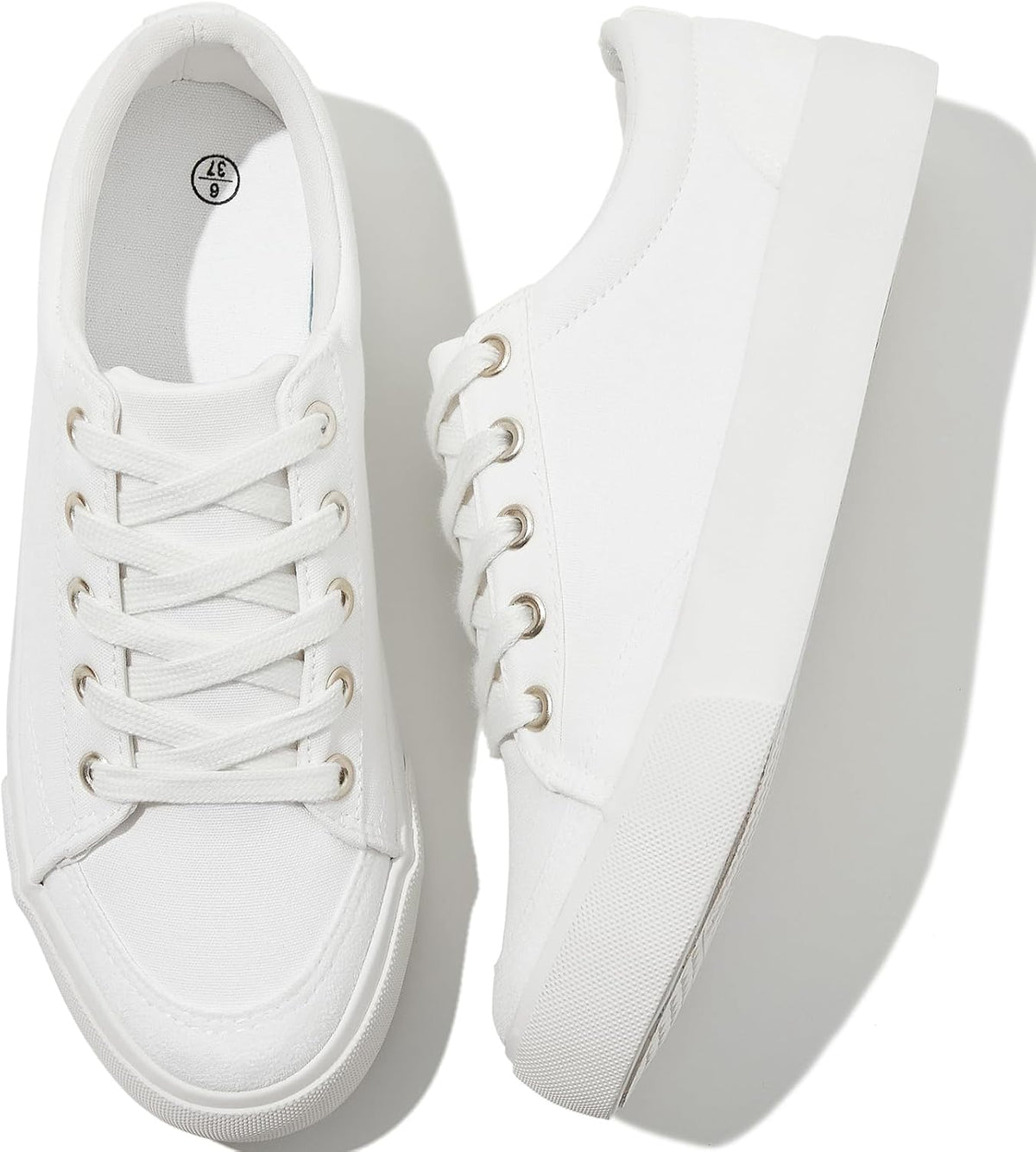 White Lace-Up Low-Top Canvas Tennis Sneakers