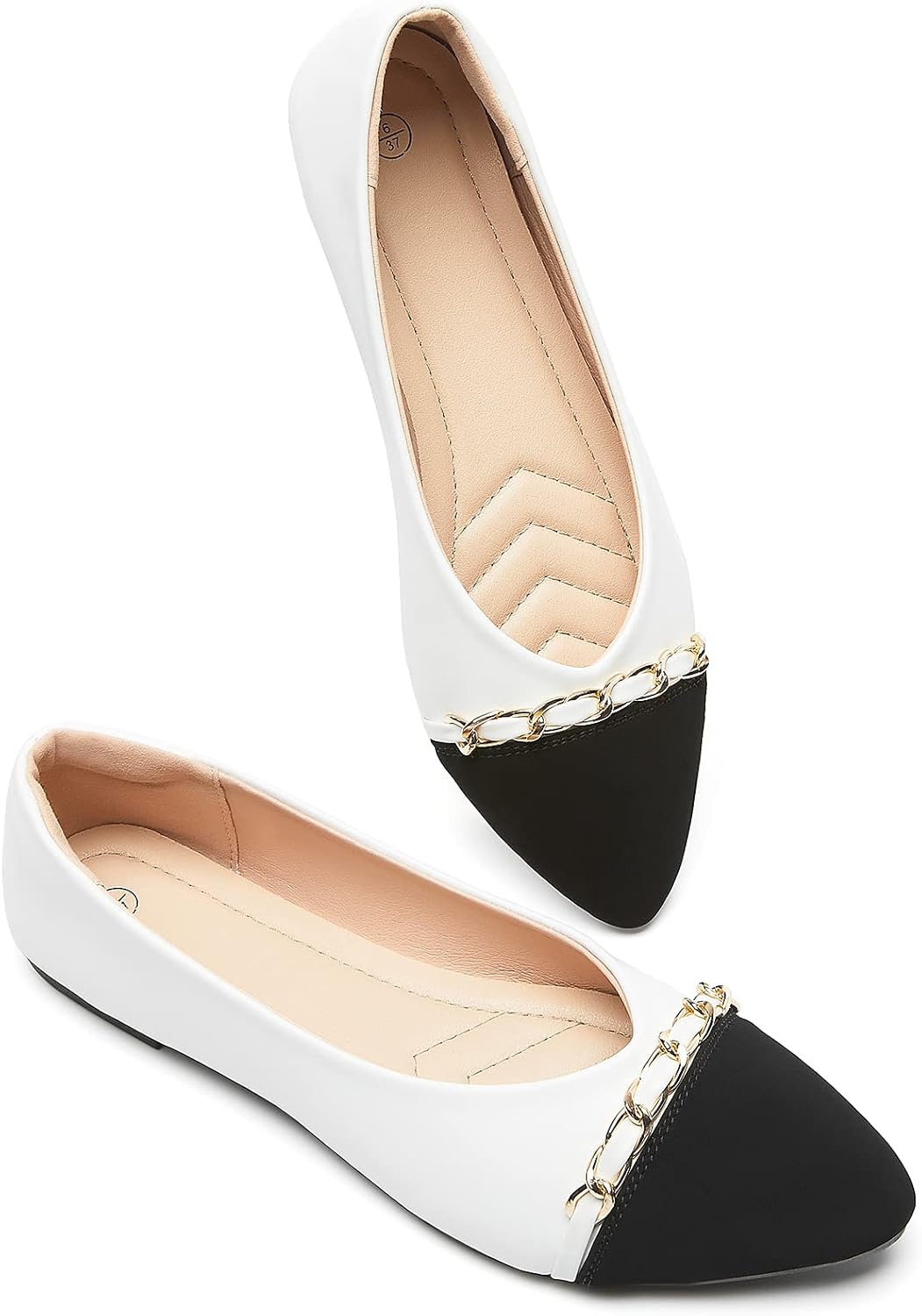 Black & White Faux Suede Pointed-Toe Flats