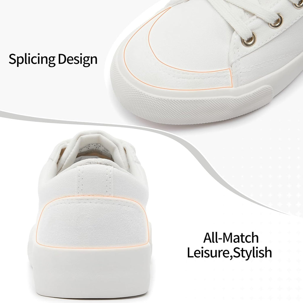 White Lace-Up Low-Top Canvas Tennis Sneakers