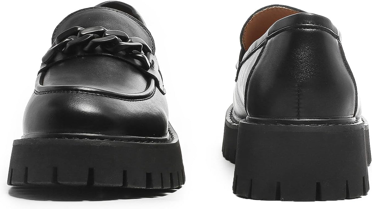 Chunky Lug-Sole Round-Toe Platform Loafers