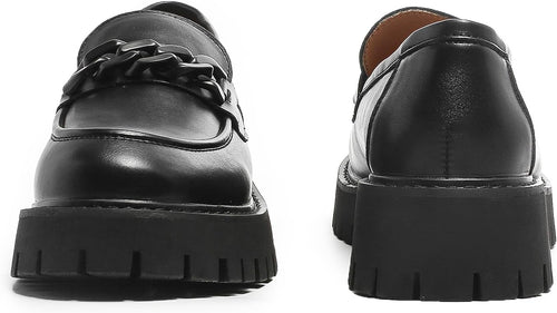 Chunky Lug-Sole Round-Toe Platform Loafers