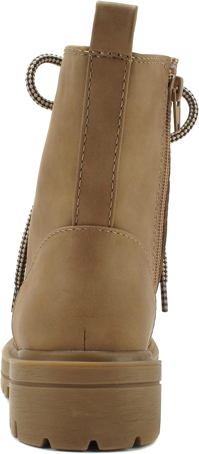 Side-Zip Lace-Up Combat Ankle Bootie with Lug Sole