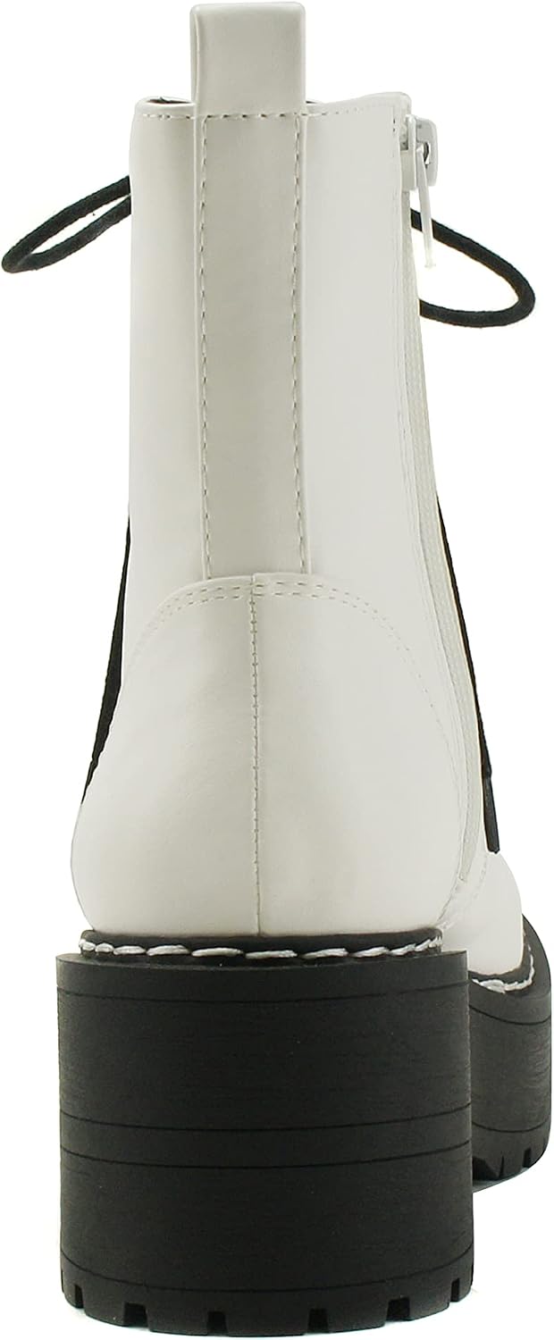 Chunky Lug-Sole Lace-Up Side-Zip Combat Boot