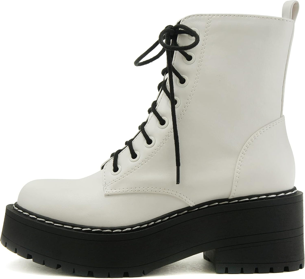 Chunky Lug-Sole Lace-Up Side-Zip Combat Boot