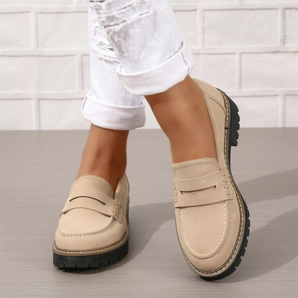 Platform Chunky Penny Loafers with Lug Sole