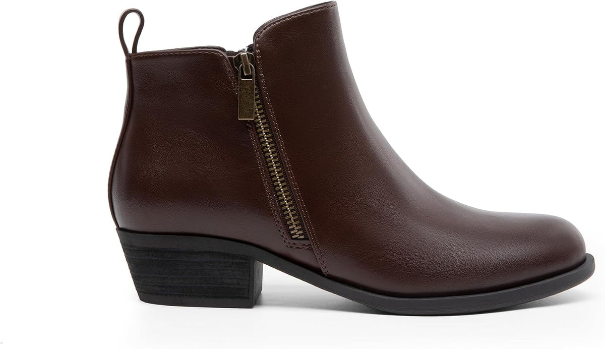 Women's Ankle Boots Classic Low Chunky Heel Side Zipper Booties Shoes