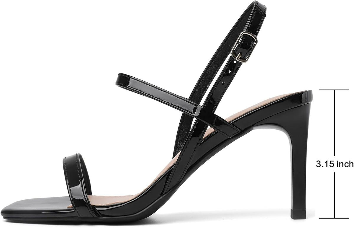 Square Open-Toe Strappy Ankle-Strap Stiletto Sandals