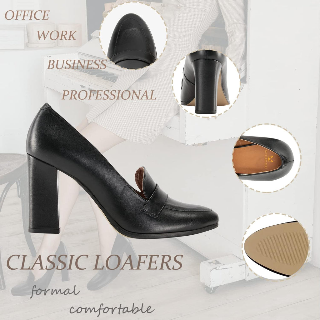 Chunky Block-Heel Round-Toe Oxford Loafers