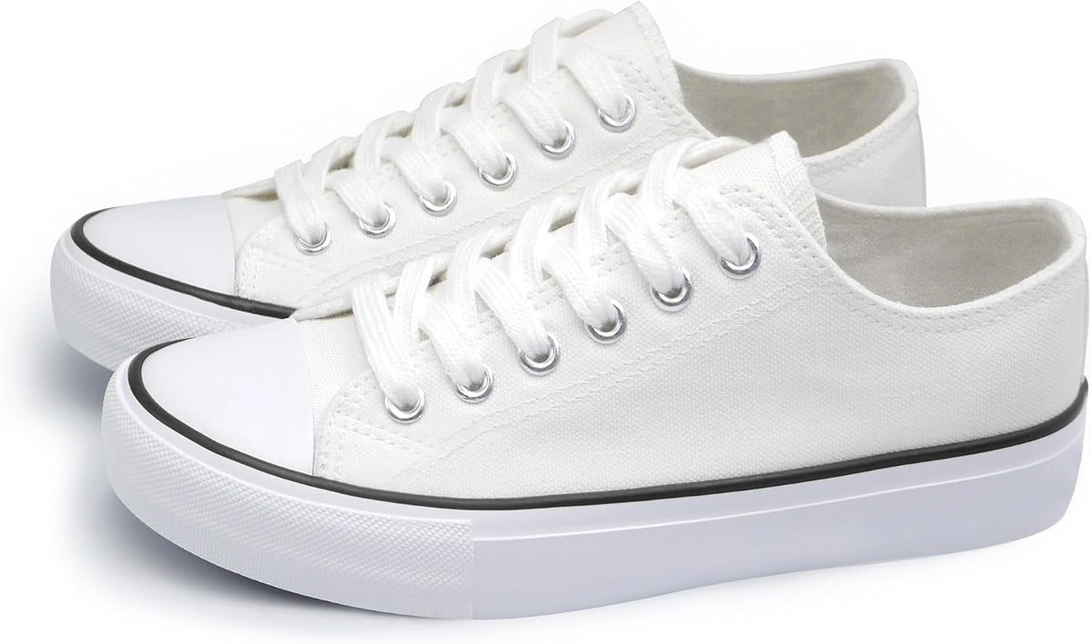 Black & White Low-Top Lace-Up Canvas Sneakers