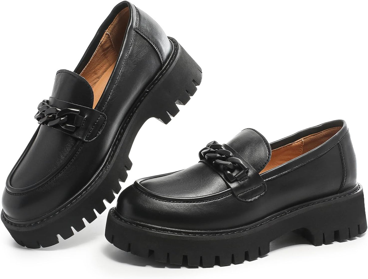 Chunky Lug-Sole Round-Toe Platform Loafers