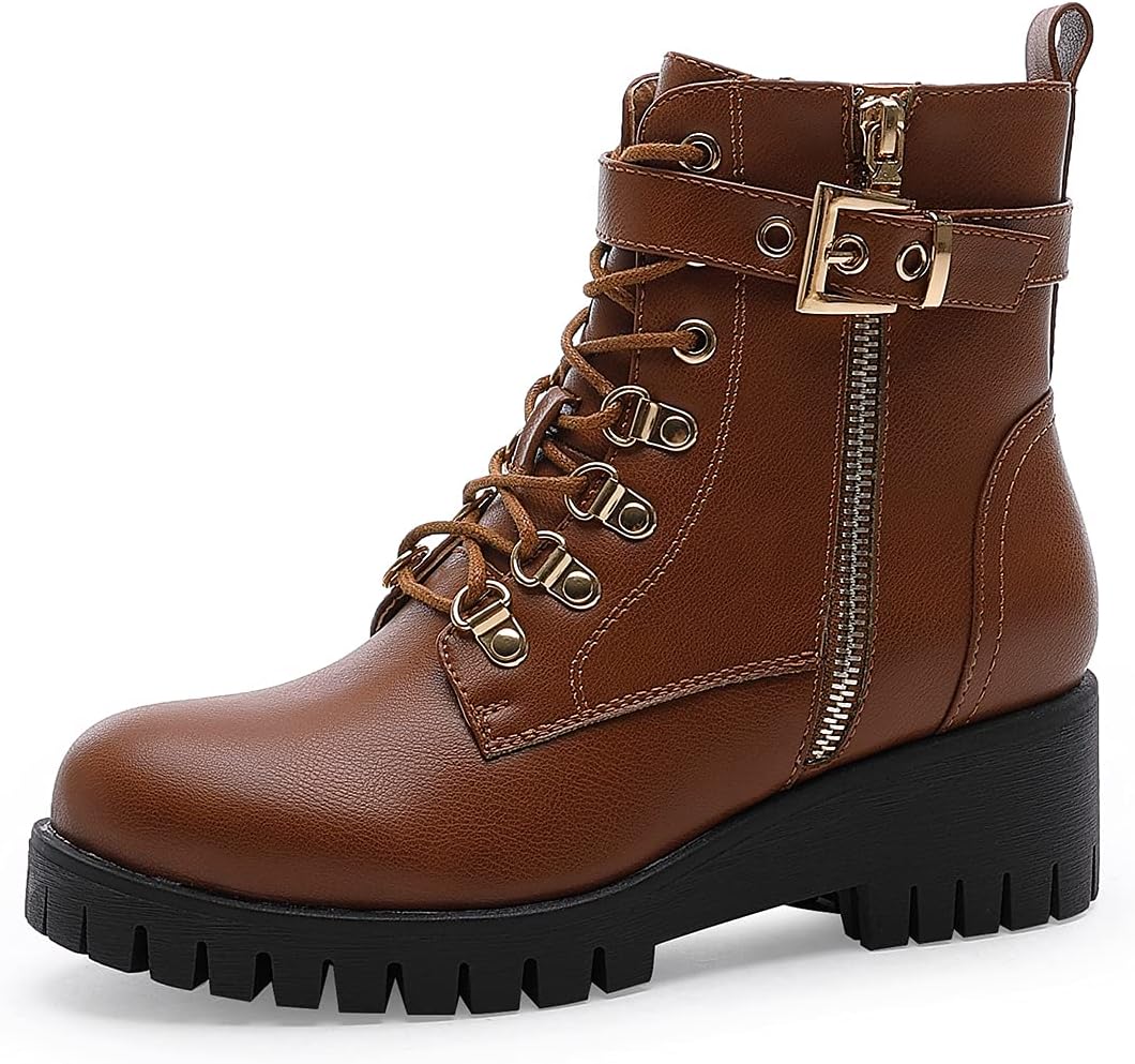 Side-Zip Lace-Up Wedge Platform Combat Booties