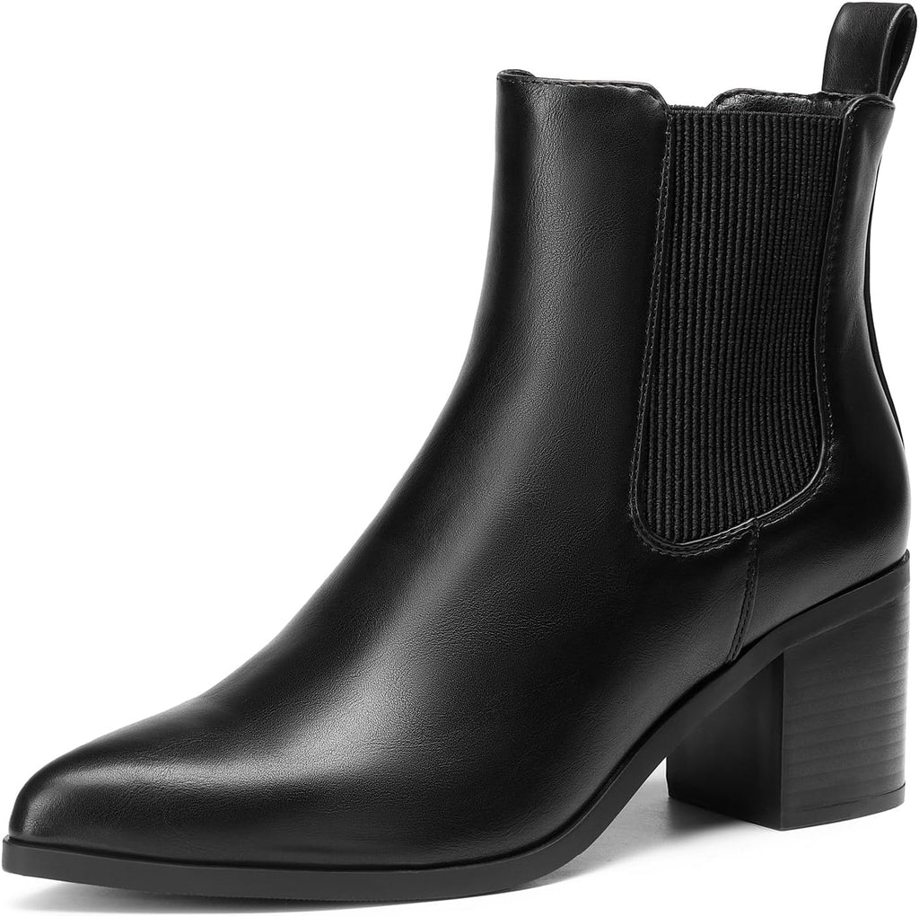 Retro Elastic Chelsea Low Chunky Block-Heel Pointed-Toe Boots