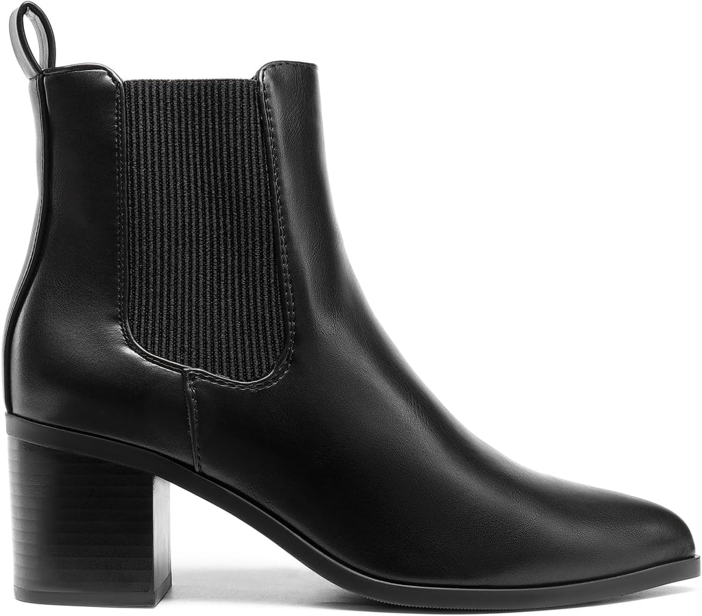 Retro Elastic Chelsea Low Chunky Block-Heel Pointed-Toe Boots