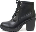 Lug-Sole Chunky-Heel Lace-Up Side-Zip Combat Bootie