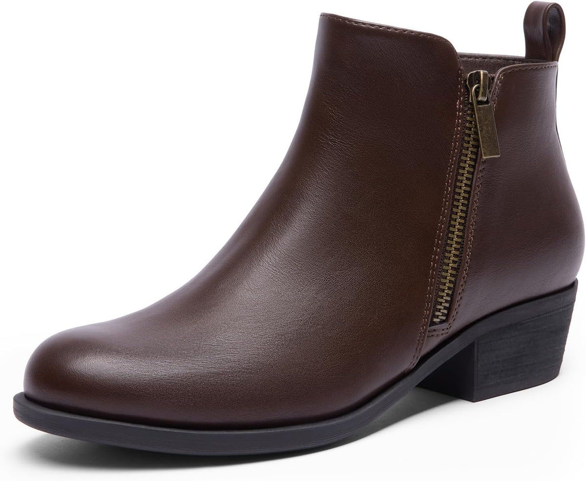 Women's Ankle Boots Classic Low Chunky Heel Side Zipper Booties Shoes