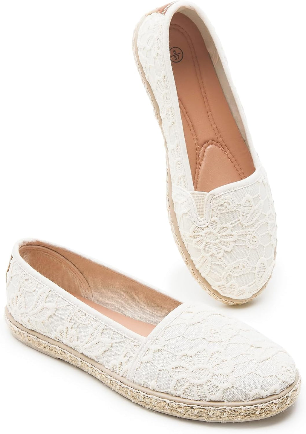 Black Floral Embroidered & White Lace Ballet Flats
