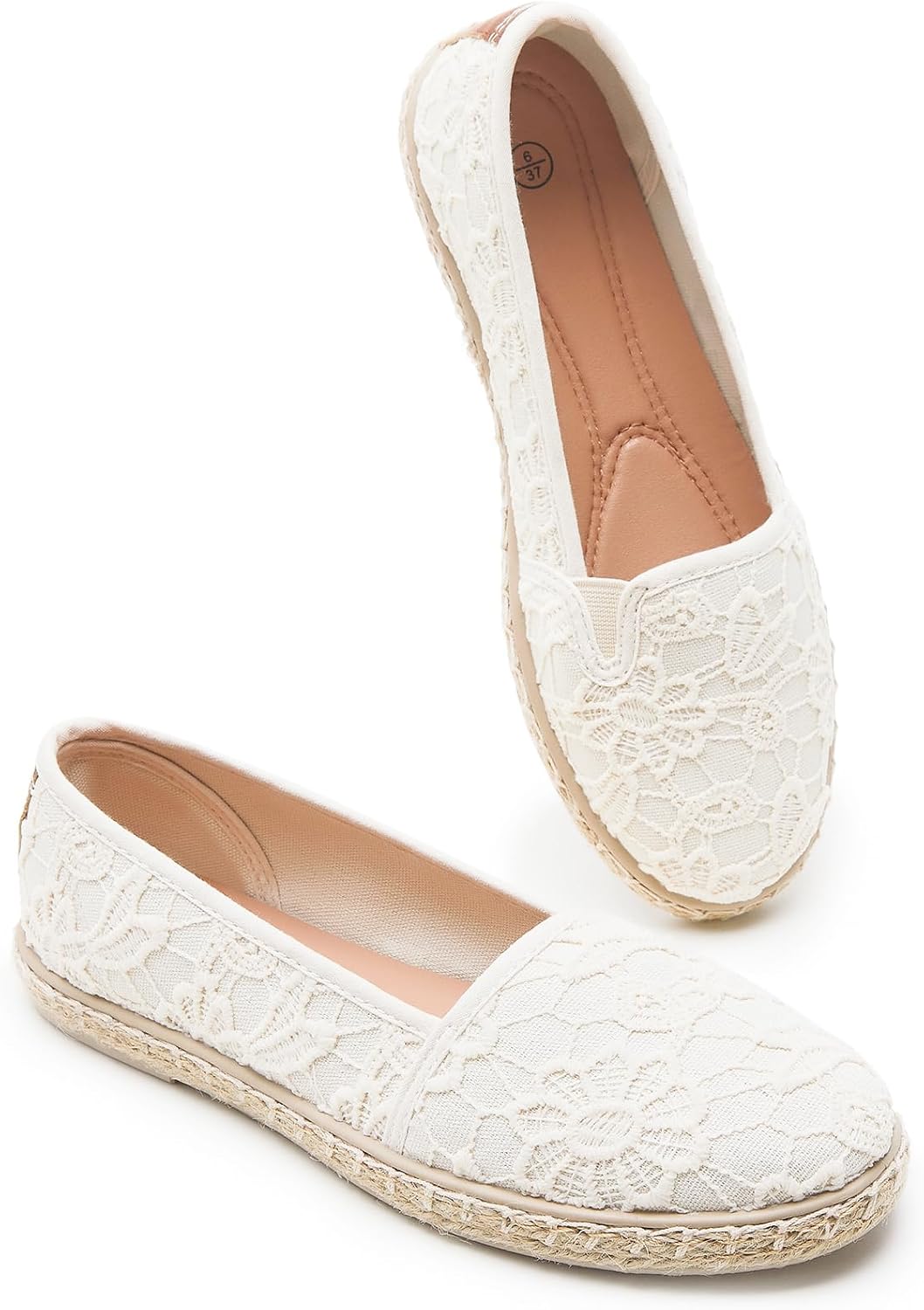 Black Floral Embroidered & White Lace Ballet Flats