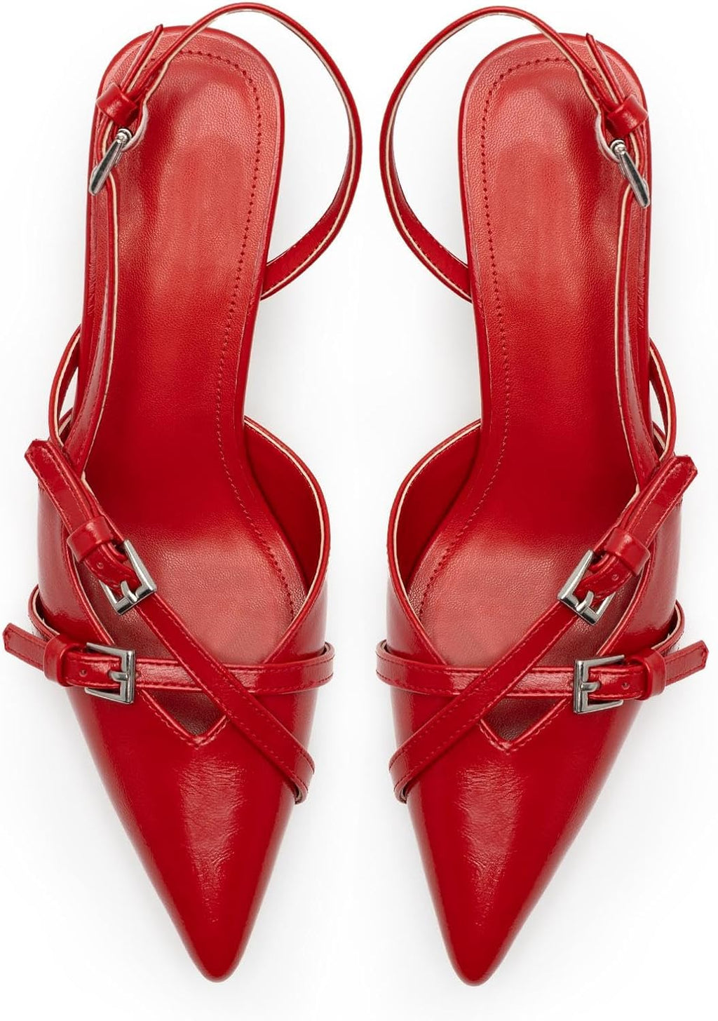 Pointed-Toe Slingback Kitten-Heel Wedding Pumps with Buckle