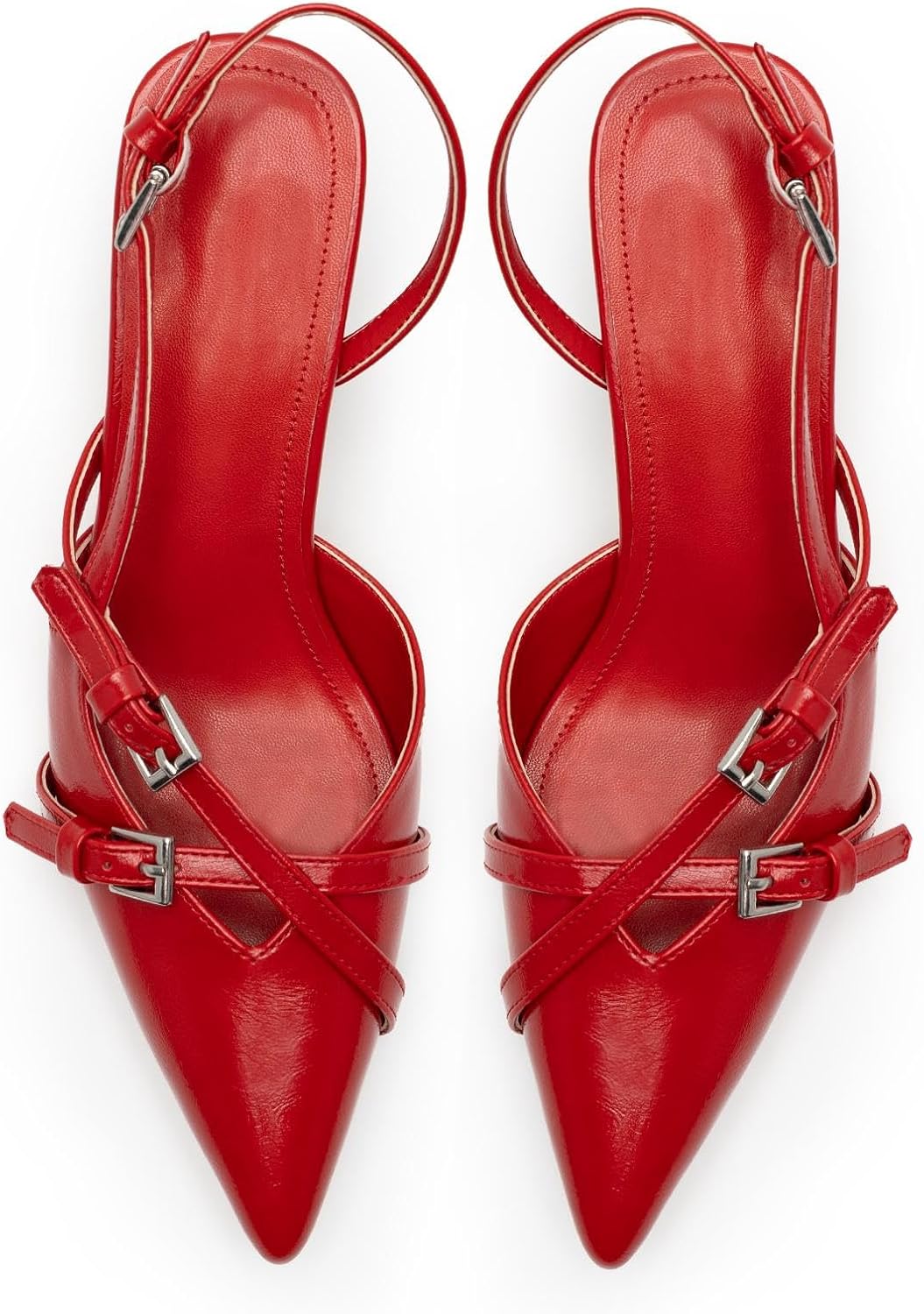 Pointed-Toe Slingback Kitten-Heel Wedding Pumps with Buckle