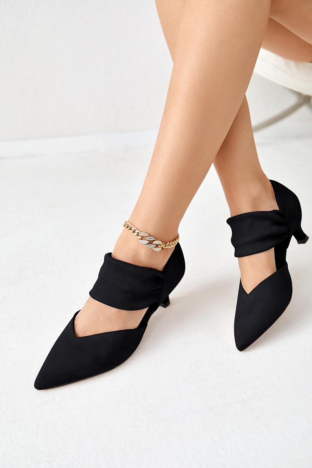 Low Kitten-Heel Cutout Ankle-Strap Party Pumps