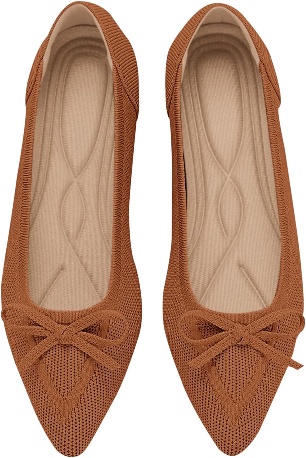Pointed-Toe Bow Knit Mesh Flats