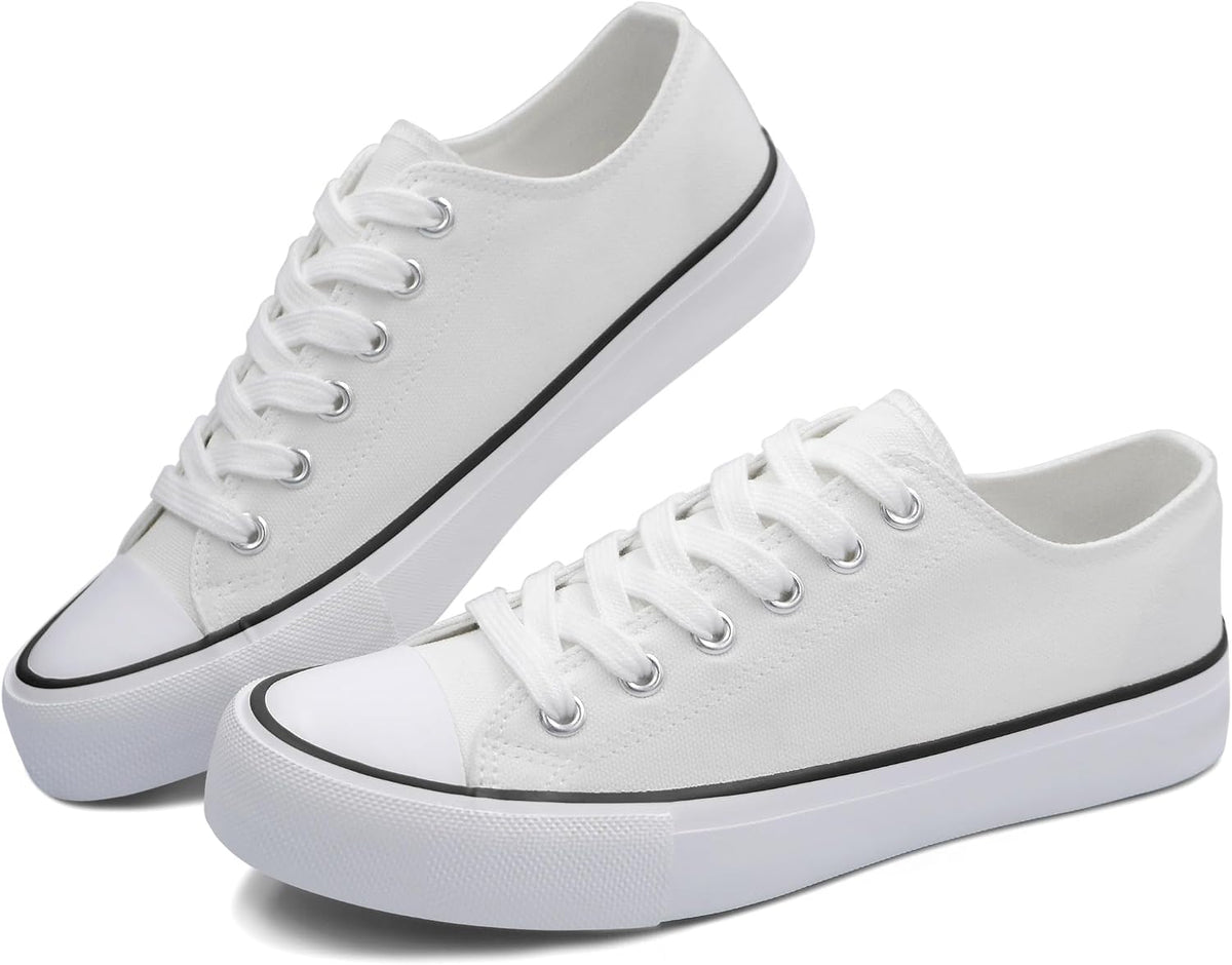 Black & White Low-Top Lace-Up Canvas Sneakers