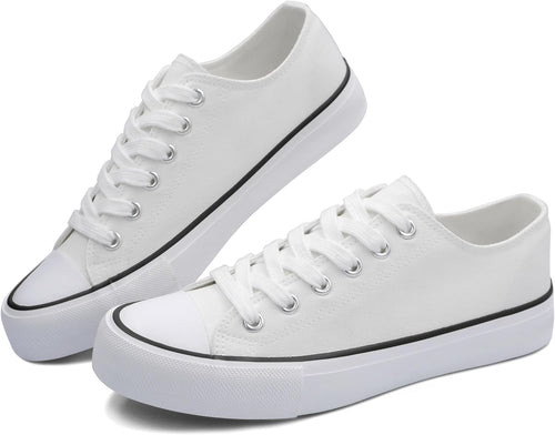 Black & White Low-Top Lace-Up Canvas Sneakers