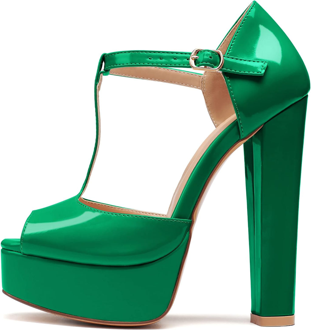 Platform Chunky T-Strap Peep-Toe Dress Sandals