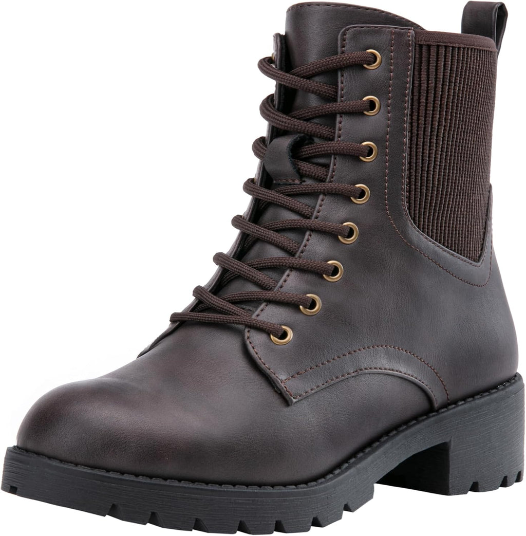Lace-Up Combat Ankle Boots with Inside Zipper