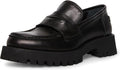 Black Leather Round-Toe Slip-On Loafers