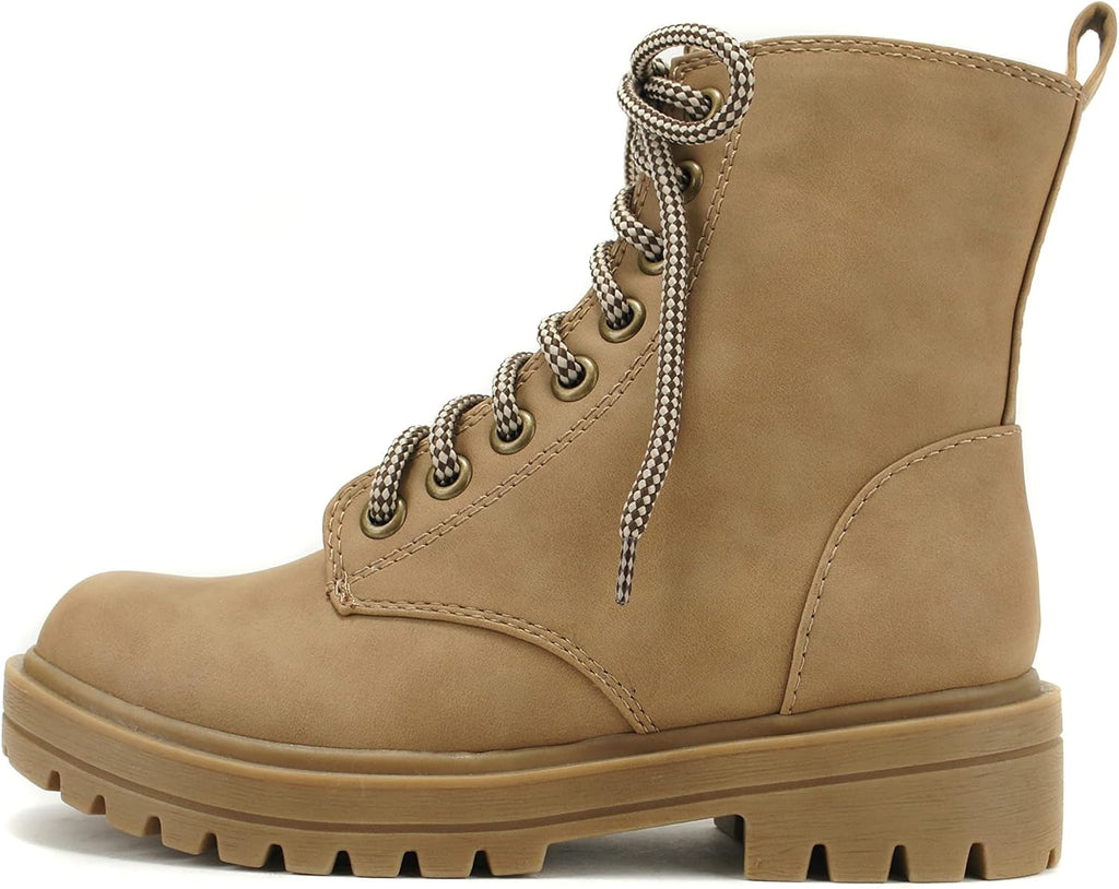 Side-Zip Lace-Up Combat Ankle Bootie with Lug Sole