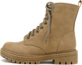 Side-Zip Lace-Up Combat Ankle Bootie with Lug Sole