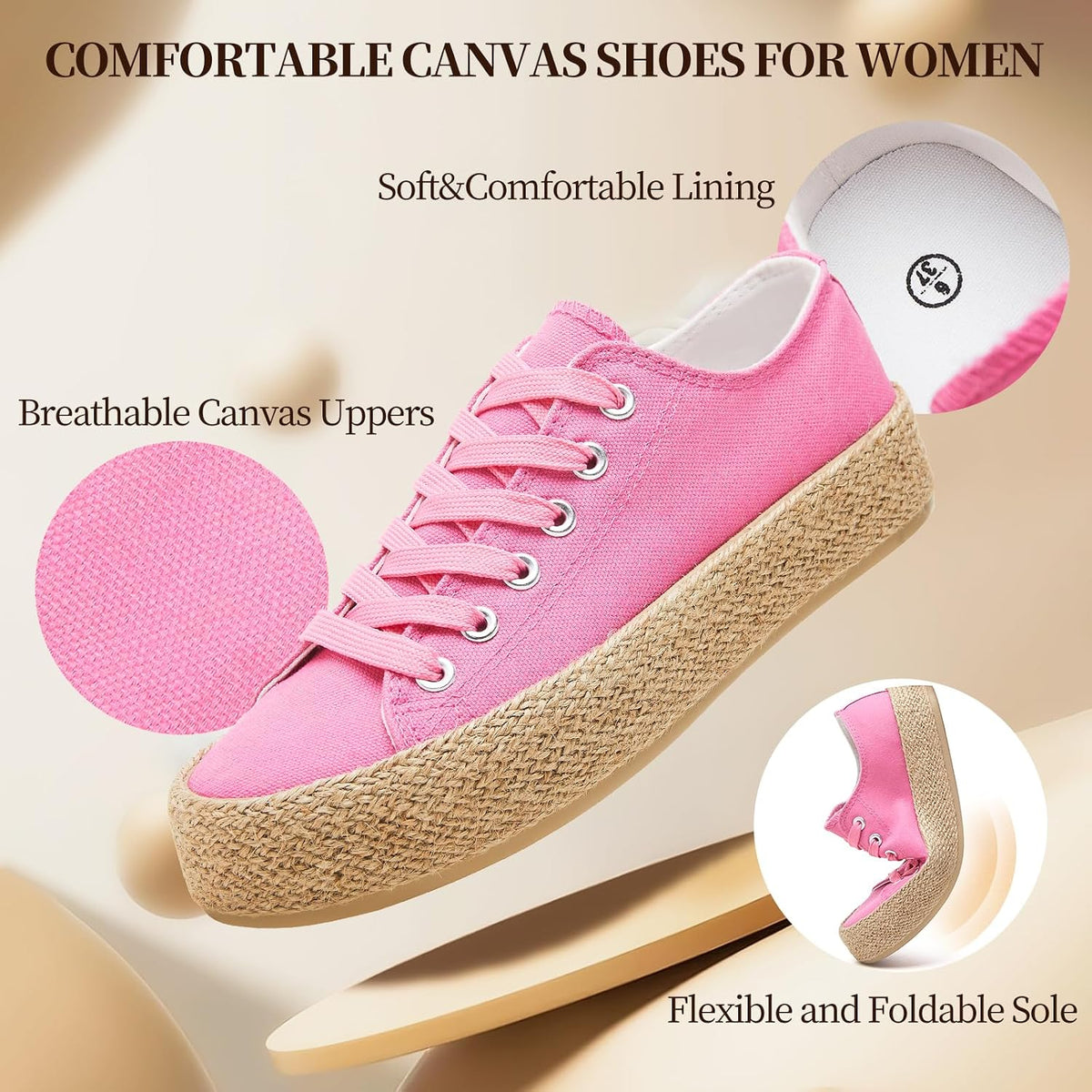 White Platform Low-Top Lace-Up Canvas Sneakers