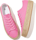 White Platform Low-Top Lace-Up Canvas Sneakers
