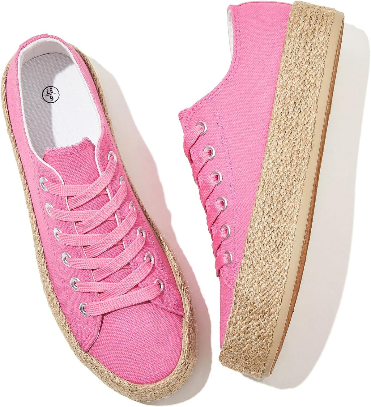 White Platform Low-Top Lace-Up Canvas Sneakers
